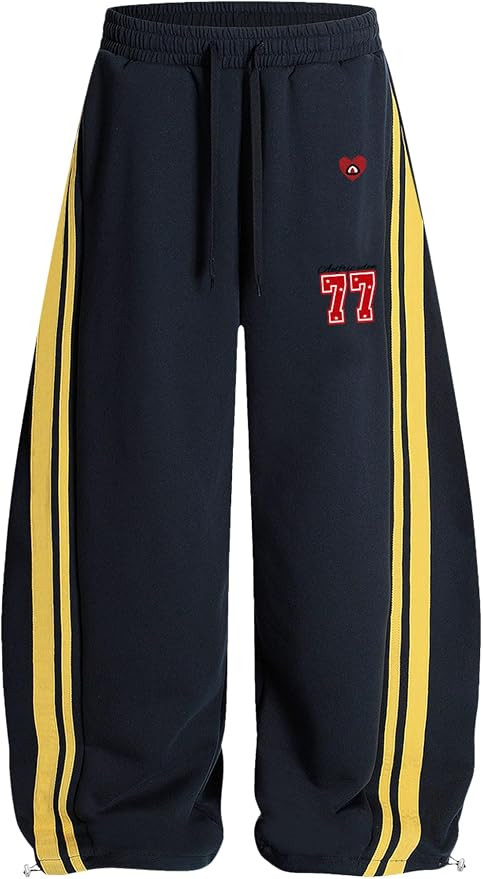 Aelfric Eden Barrel Sweatpants for Mens Side Striped Drawstring Elastic Waisted Wide Leg Lounge P... | Amazon (US)