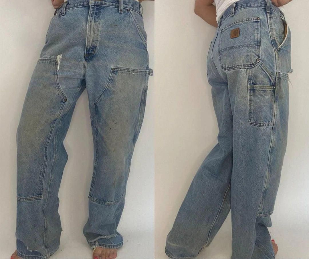 Vintage Carhartt Distressed Worn Double Knee Denim Brown Lining Work Pants Size 36 x 32 | Etsy (US)