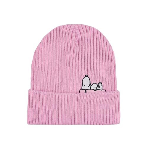 Peanuts Snoopy Women's Beanie Hat, Roll Down Cuffed Winter Knit Cap, Pink, One Size | Amazon (US)