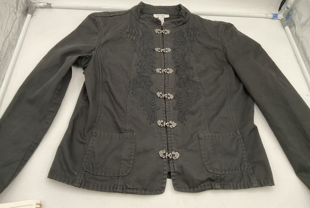 Charter Club Women’s S Black Embroidered Mandarin Collar Jacket Frog Closure | eBay US