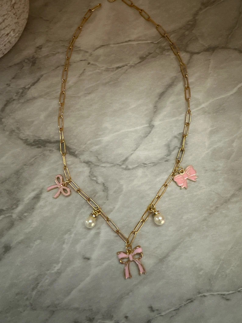 Charm necklace ~ Coquette Collection “Marie” ~ stainless steel paperclip chain 18K real gold ... | Etsy (US)