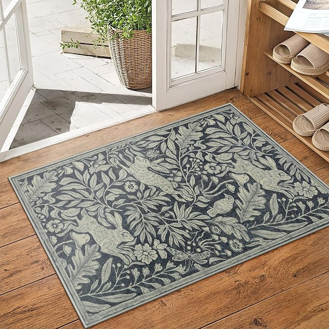 Lahome Forest Rabbit Indoor Entryway Rug, Washable Soft Area Rugs 2x3 for Bathroom, Vintage Woodc... | Amazon (US)