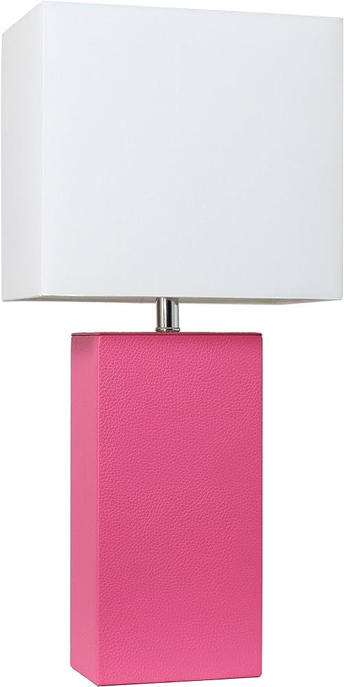 Elegant Designs LT1025-HPK Modern Leather Table Lamp with White Fabric Shade, Hot Pink - Amazon.c... | Amazon (US)