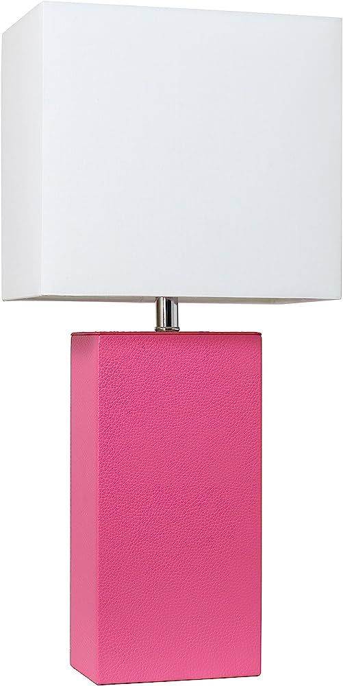 Elegant Designs LT1025-HPK Modern Leather Table Lamp with White Fabric Shade, Hot Pink - Amazon.c... | Amazon (US)