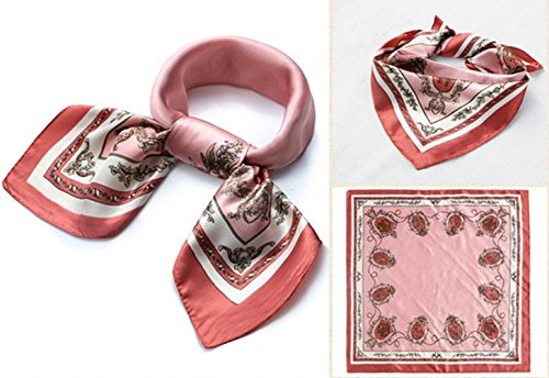 QBSM Womens Fashion Pink Flowers Pattern Large Square Satin Silk Neck Head Hair Scarf Neckerchief fo | Amazon (US)