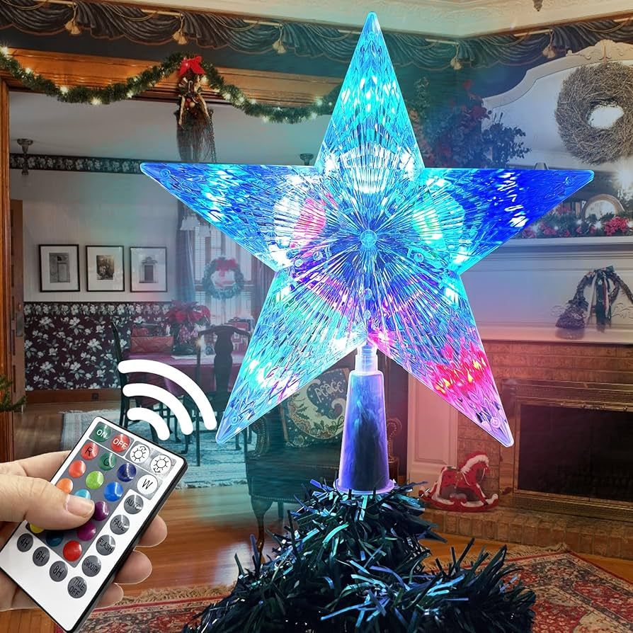 Christmas Tree Topper Star 8.6" LED Lighted Star Tree Top w/Remote Control, 20 Light Modes, Color... | Amazon (US)