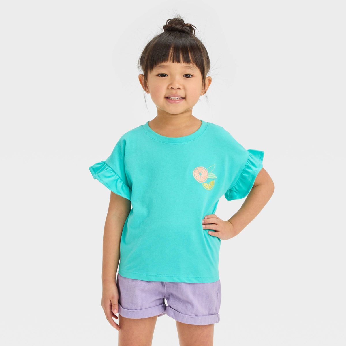 Toddler Girls' Lemon T-Shirt - Cat & Jack™ Teal Blue | Target