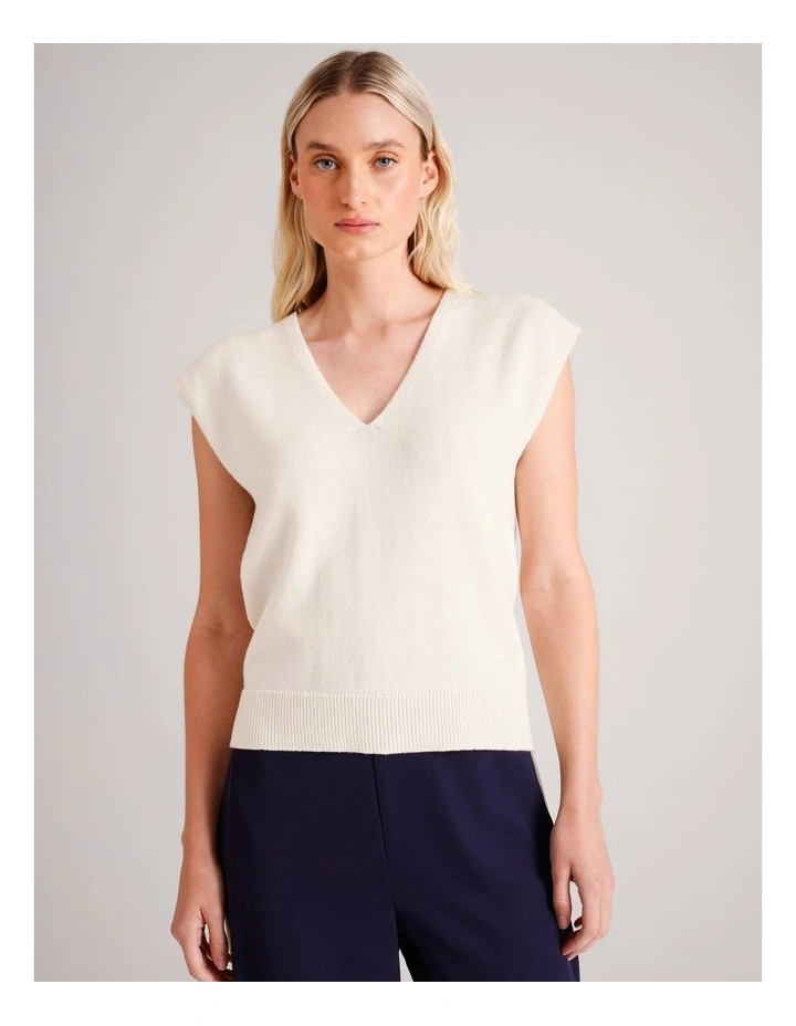 BasqueOrganic Cotton Blend V-Neck Knit in Ivory | Myer