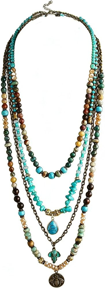Yomisa Boho Layered Necklaces for Women Trendy,Multi-layer Beaded Long Necklace for Women,Bohemia... | Amazon (US)