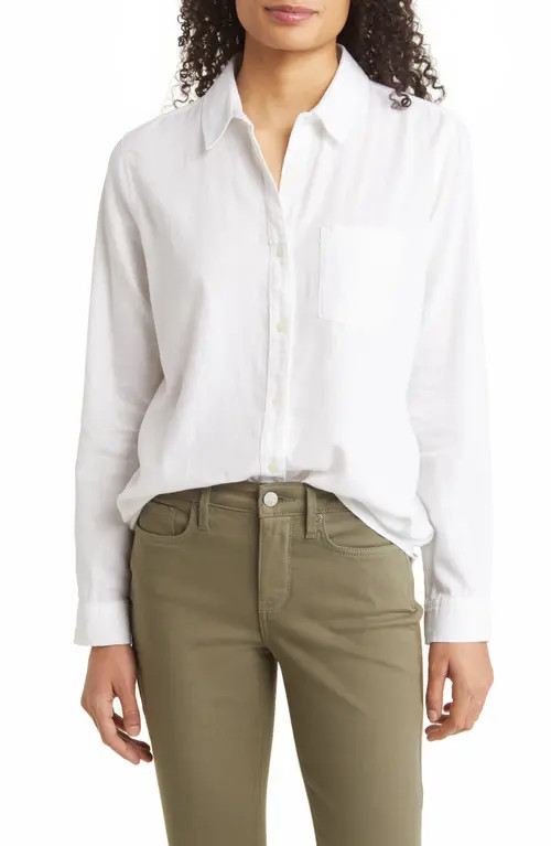 caslon(r) Casual Linen Blend Button-Up Shirt in White at Nordstrom, Size Xx-Large | Nordstrom