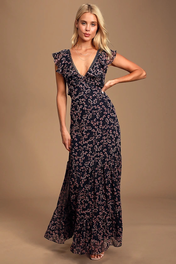 Darling Daydream Navy Blue Floral Print Ruffled Maxi Dress | Lulus (US)