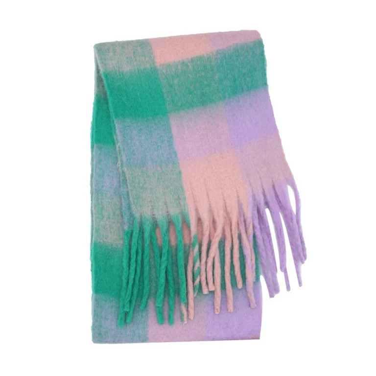 Women Winter Scarf Plaid Print Thicken Tassel Contrast Color Decorate Keep Warm Soft Wide Cozy Wo... | Walmart (US)