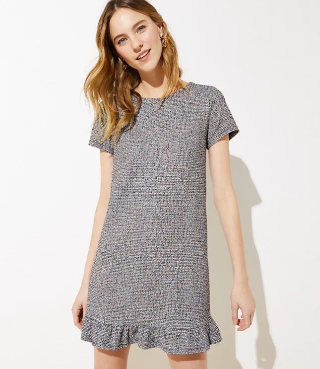 Boucle Ruffle Shift Dress | LOFT