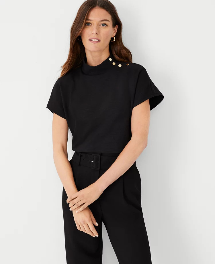 Shoulder Button Mock Neck Top | Ann Taylor (US)
