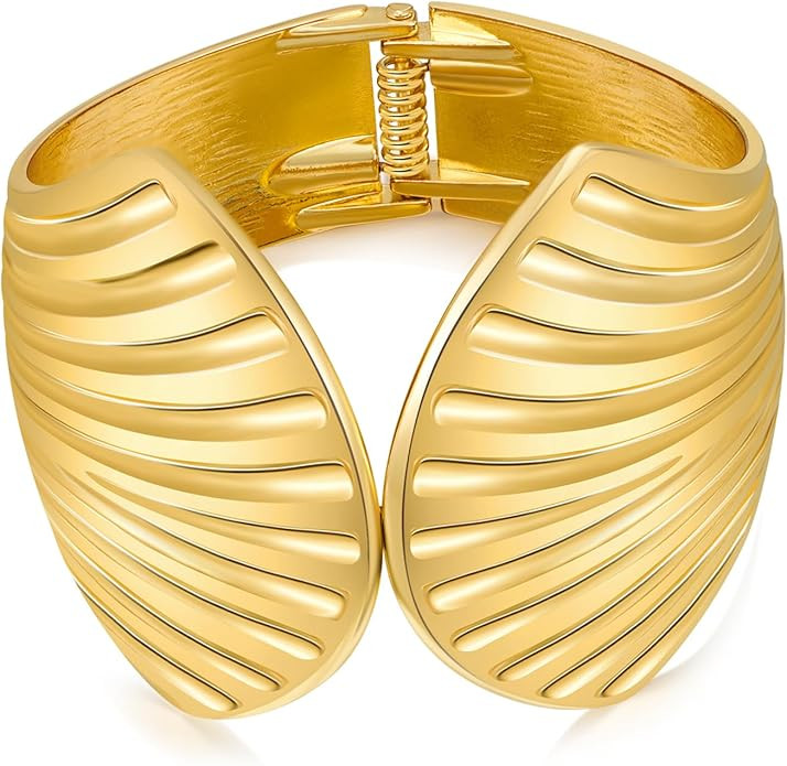 Gold Seashell Bangle Bracelet for Women Chunky Gold Silver Cuff Bracelet Beach Starfish Shell Sta... | Amazon (US)