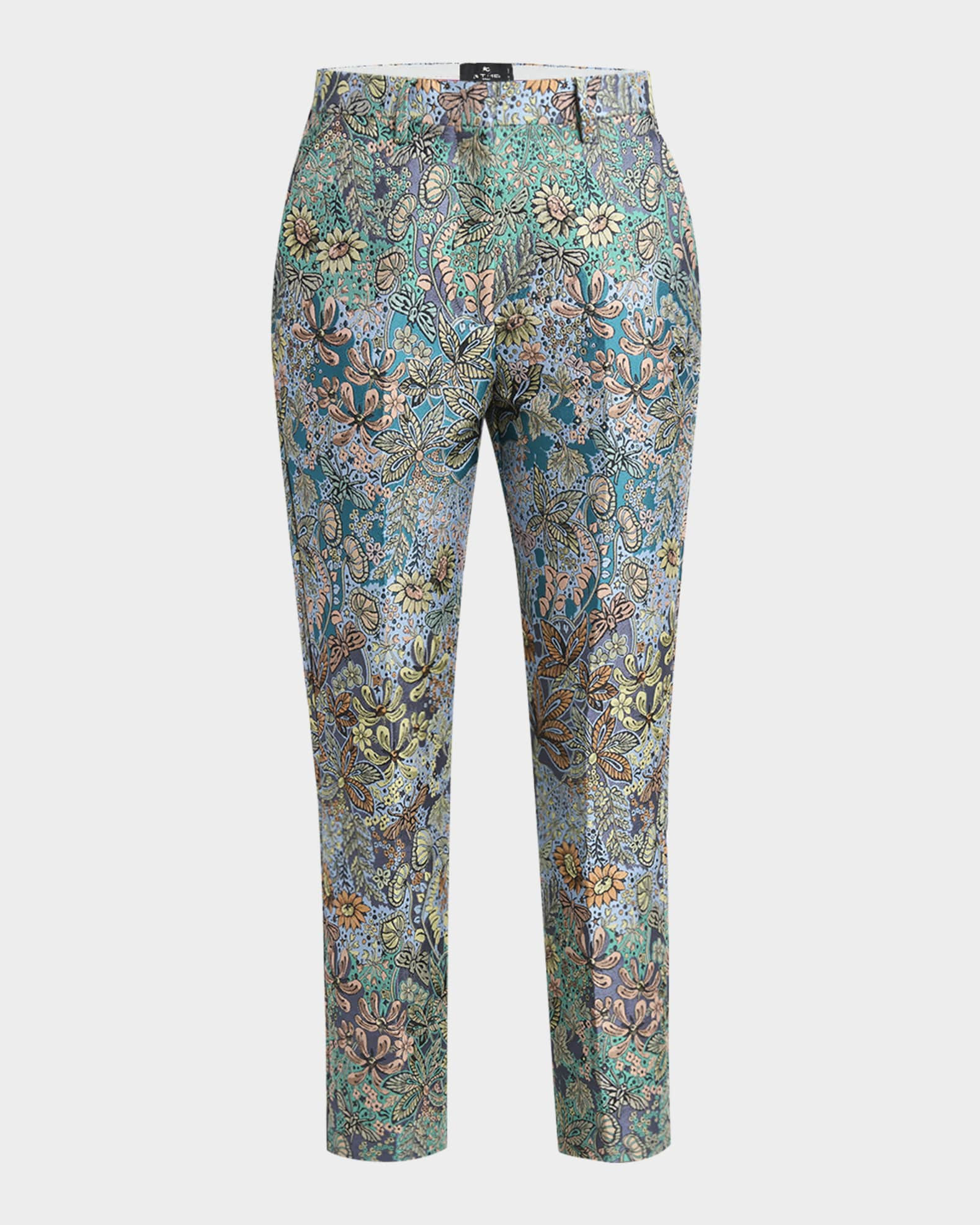 Multi Garden Floral Brocade Straight-Leg Ankle Pants | Neiman Marcus