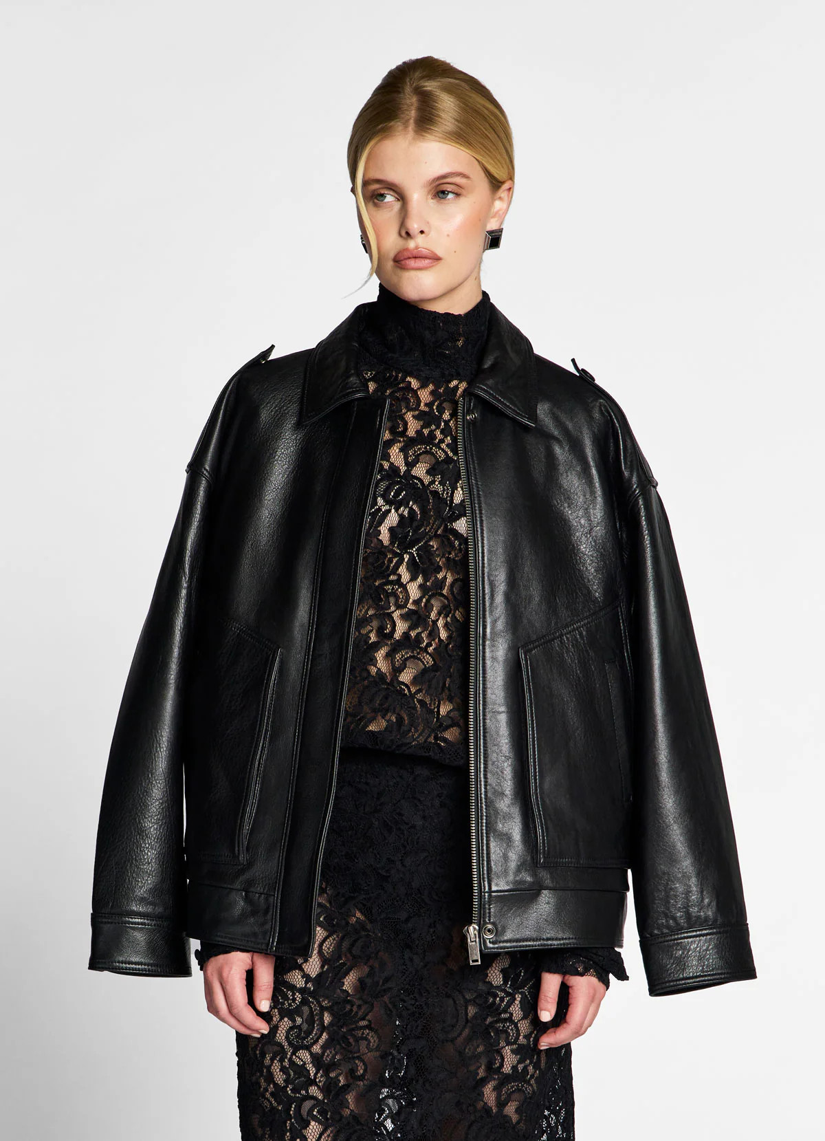 Black Vintage Leather Bomber Jacket | DE SAVARY LONDON