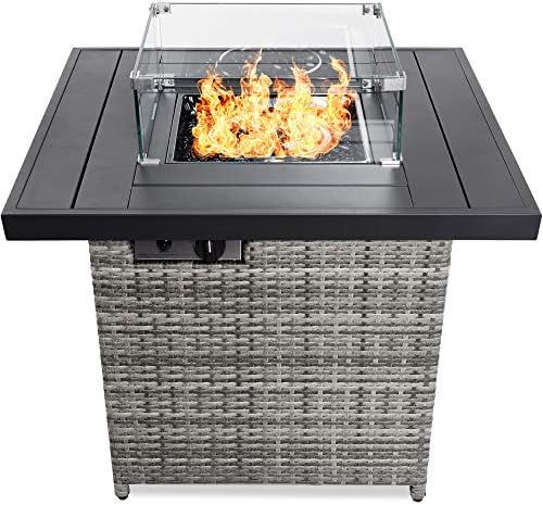 Best Choice Products 32in Fire Pit Table 50,000 BTU Outdoor Wicker Patio Propane Gas w/Glass Wind... | Amazon (US)