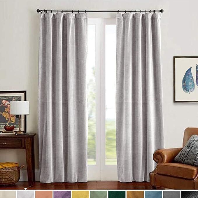 Lazzzy Blackout Velvet Curtains Grey Thermal Insulated Curtains for Bedroom Living Room Darkening... | Amazon (US)