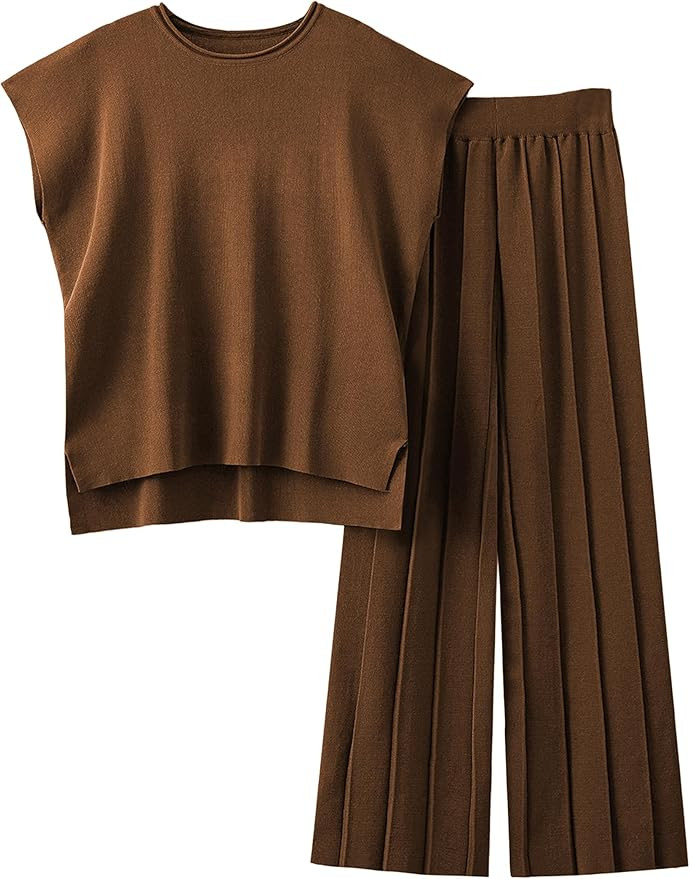 Women's Sweater Set 2 Piece Lounge Set Knit Pullover Tops Vest High Waisted Pants Outfits | Amazon (US)