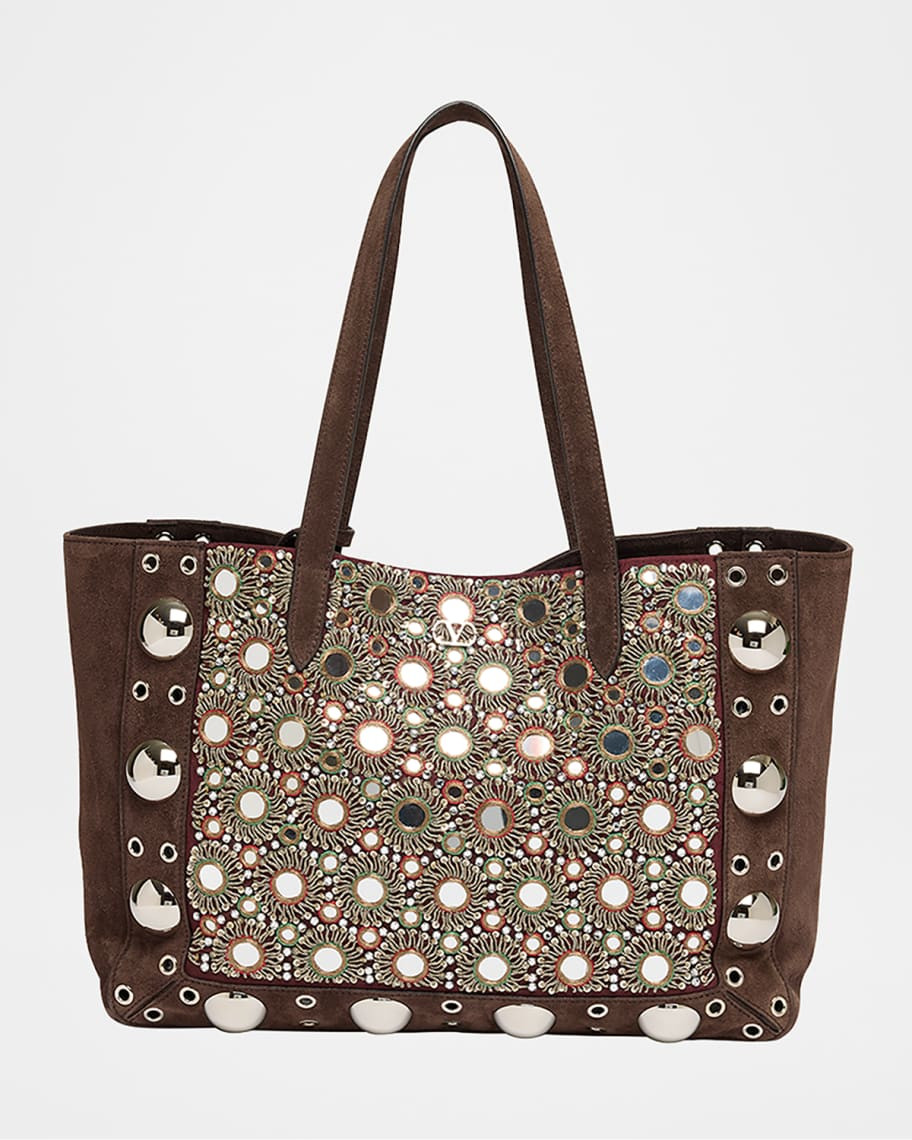 Valentino Garavani Nellcote Mirrored Suede Tote Bag | Neiman Marcus