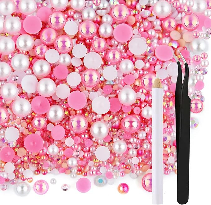 ASTARON 50g Mix Rhinestones Half Pearls for Crafts Tumblers Nails Clothes | Pink Series Resin Rhi... | Amazon (US)