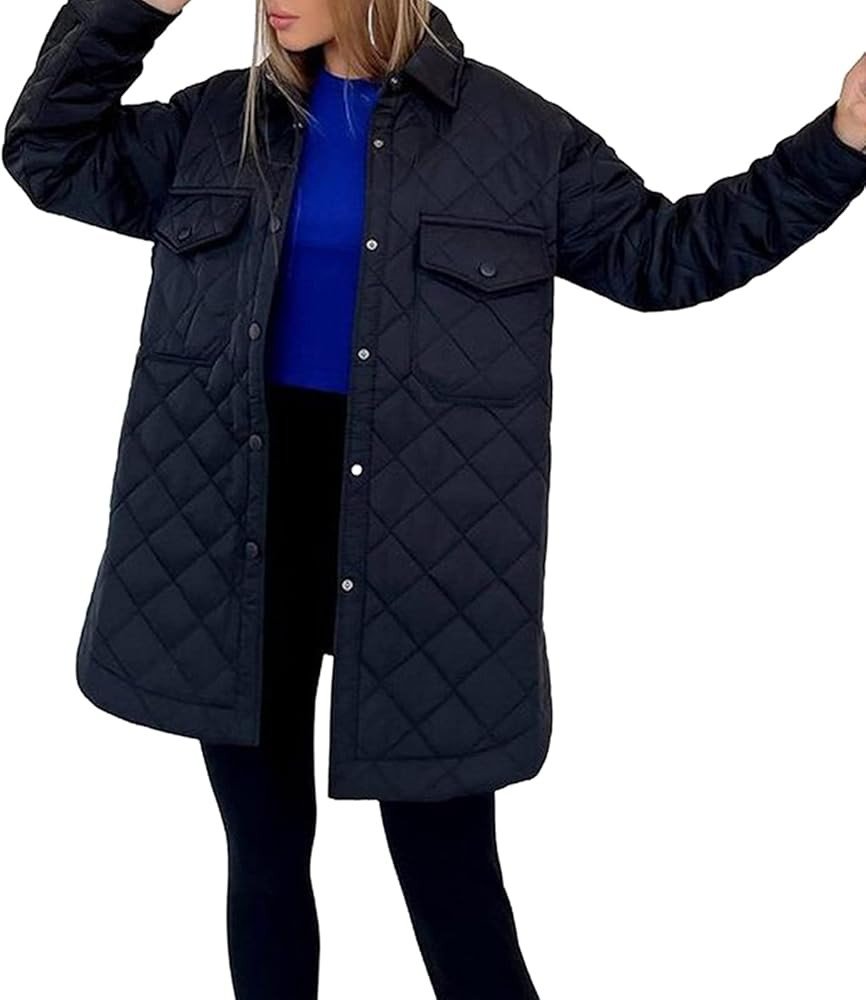 Women Button Down Quilted Jacket Coat Warm Winter Solid Color Padded Puffer Jacket with Removable Be | Amazon (US)