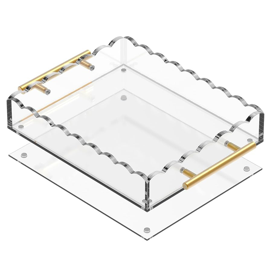 Acrylic Scalloped Tray with Bronze Handles and a Magnetic Mat - Customizable for Photos, Art, and... | Amazon (US)