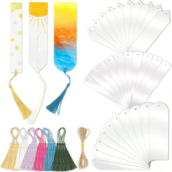 DIY Acrylic Bookmark Set - 61pcs With Clear Blanks, Assorted Shapes & Colorful Tassels For Crafti... | SHEIN