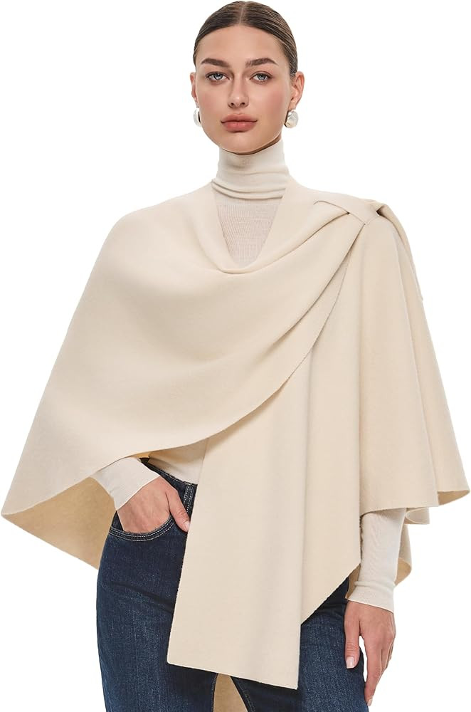 PULI Womens Large Cross Front Poncho Sweater Wrap Topper Knitted Elegant Shawls Cape for Fall Win... | Amazon (US)