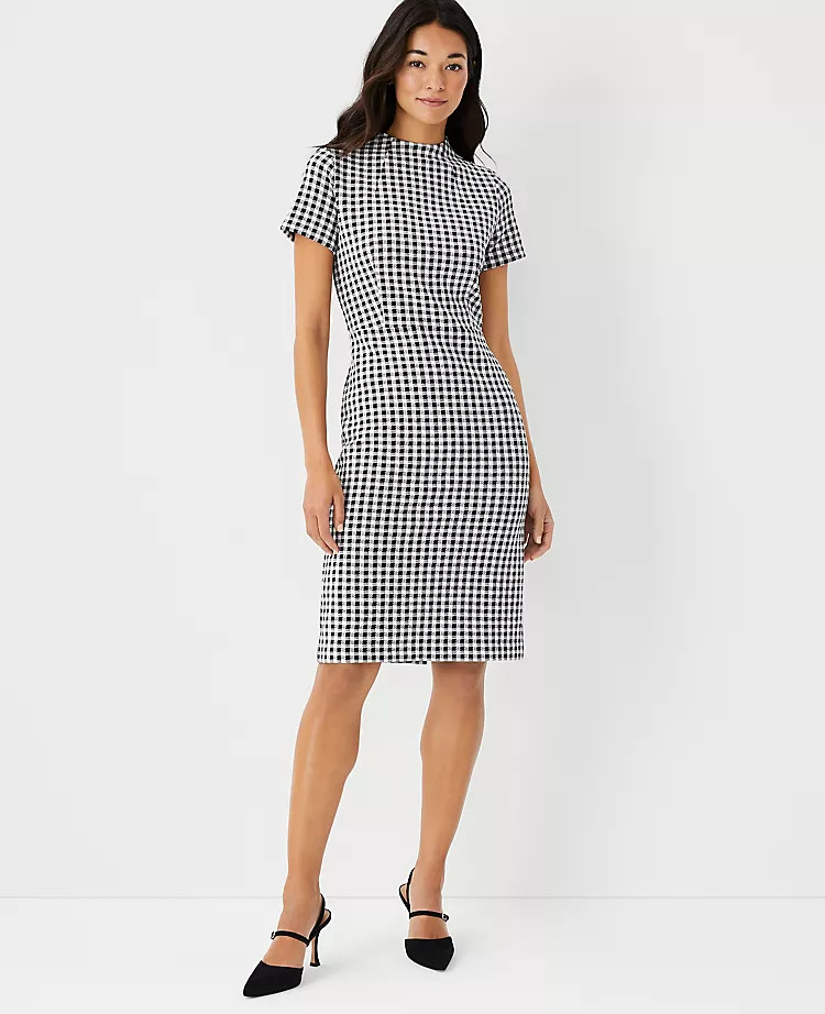 Gingham Mock Neck Sheath Dress | Ann Taylor | Ann Taylor (US)