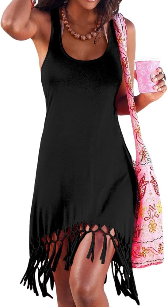 pinziko Women's Summer Swimsuit Beach Dress Bathing Suit Cover Up Vacation Fringe Dresses | Amazon (US)