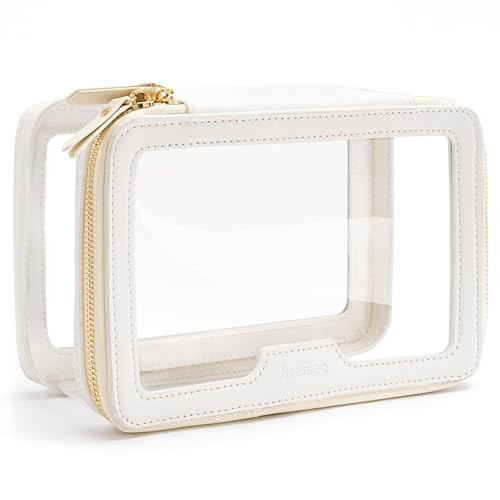 Aveniee Clear Makeup Bag Organizer, Travel Toiletry Bag for Women, Large Clear Pouch Organizer Cosmetic Case with Dual Zipper, Transparent Car Storage Bag for Organization (Off-White) | Amazon (US)