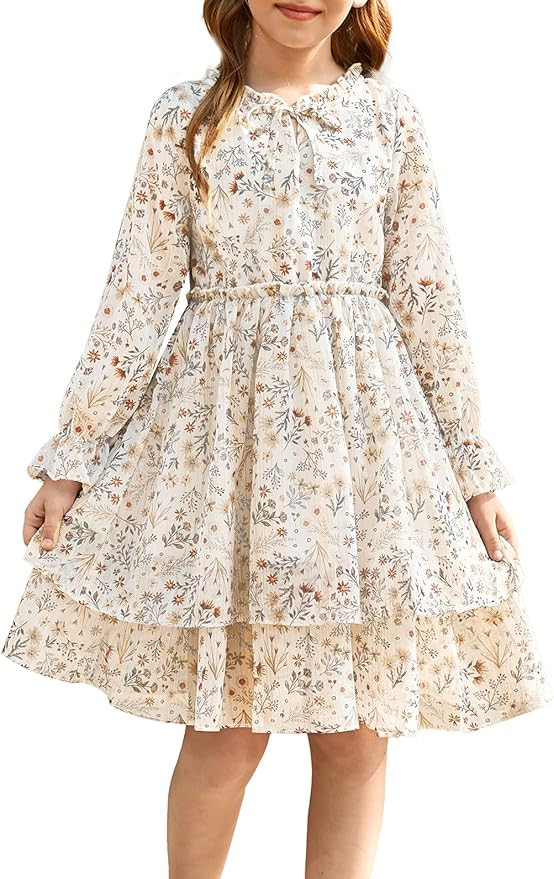 GRACE KARIN Girls Fall Long Sleeve Dress Formal Party Holiday Smocked Waist Midi Dresses 5-12Year... | Amazon (US)