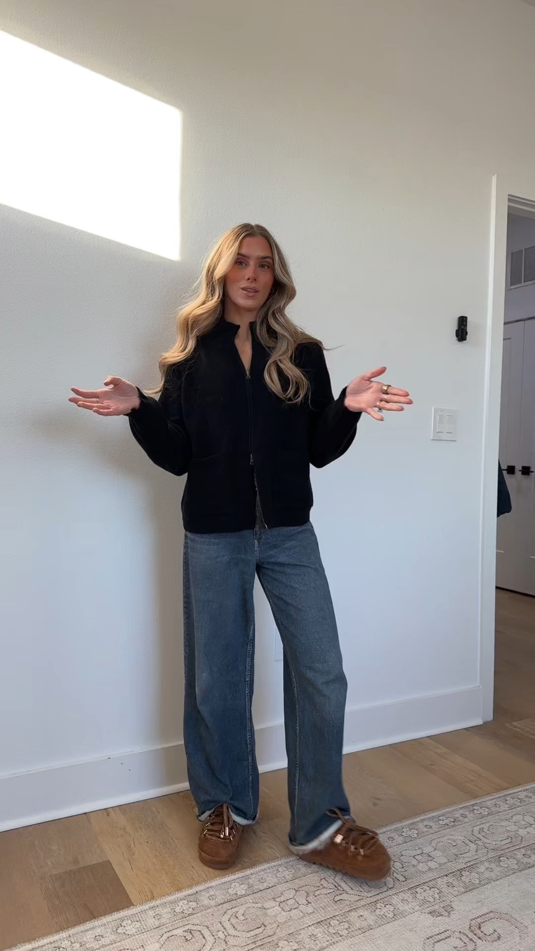 My outfit of the day for this chilly FL day. Amazon size small Gnveub Zip Up Sweaters for Women Long Sleeve Chunky Knit Sweater Jackets Cropped Cardigans Outerwear Coats with Pockets. My Jean are my rag and bone Miramar sweatpant jeans size 25 but I wish I have 24. My shoes are my new Naked Wolfe shoes  

#LTKdayinmylife #LTKootd #LTKSeasonal