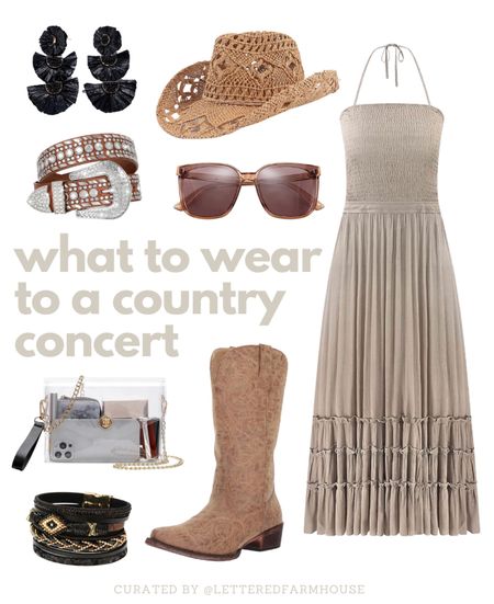 COUNTRY CONCERT OUTFIT / Country concert dress / cowboy boots / concert purse / Taylor swift concert / eras tour / cowgirl hat / cowboy hat / rhinestone belt

#LTKSeasonal #LTKunder50 #LTKunder100