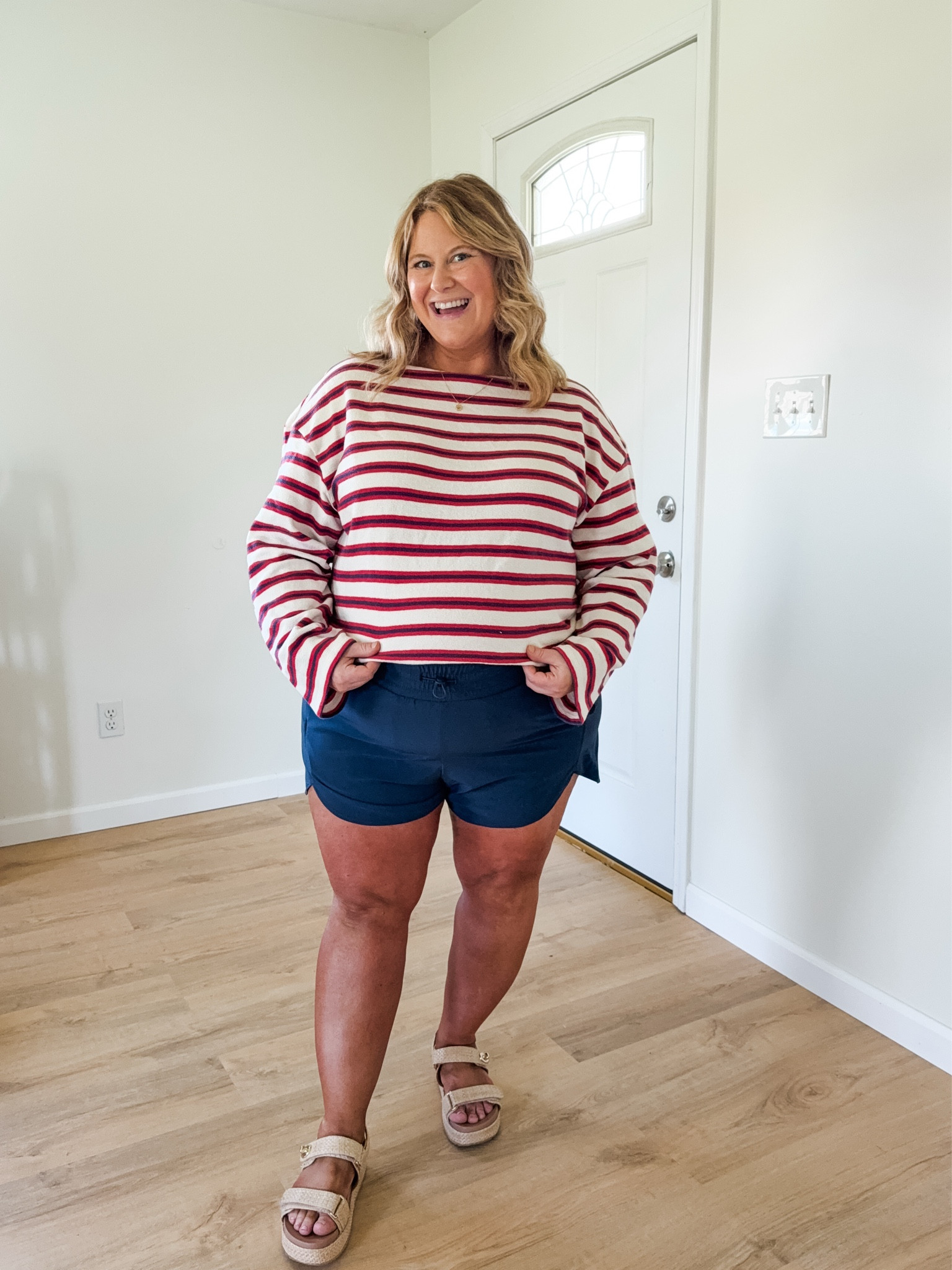 Wearing an XL in my striped top (part of a set) and an XXl in my athletic shorts. 

Red white and blue outfit 
4th of July
Memorial Day

#LTKSeasonal #LTKMidsize #LTKBump