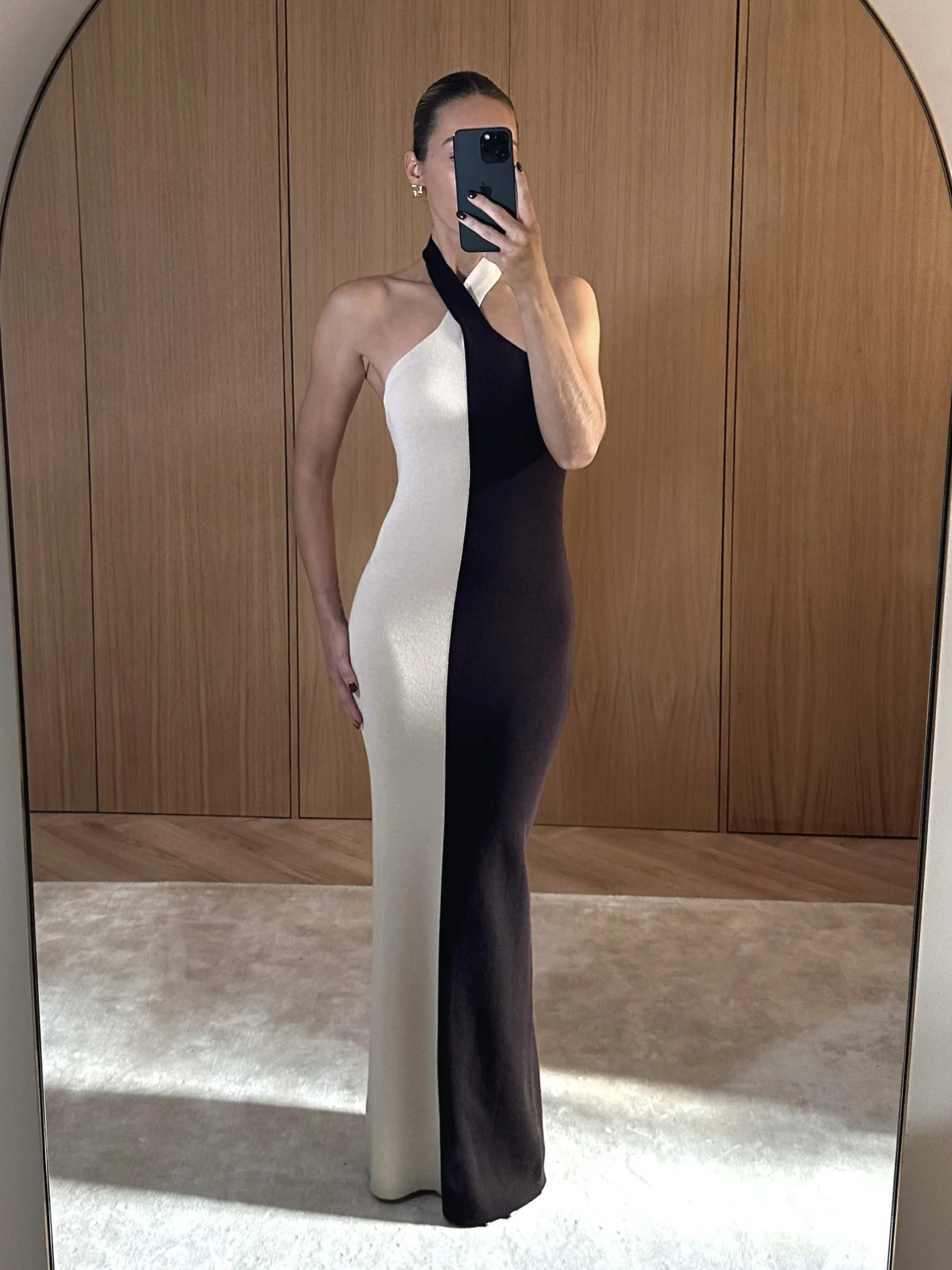 Berkley Contrast Knit Maxi Dress - Beige and Chocolate Brown | Pretty Lavish (UK)