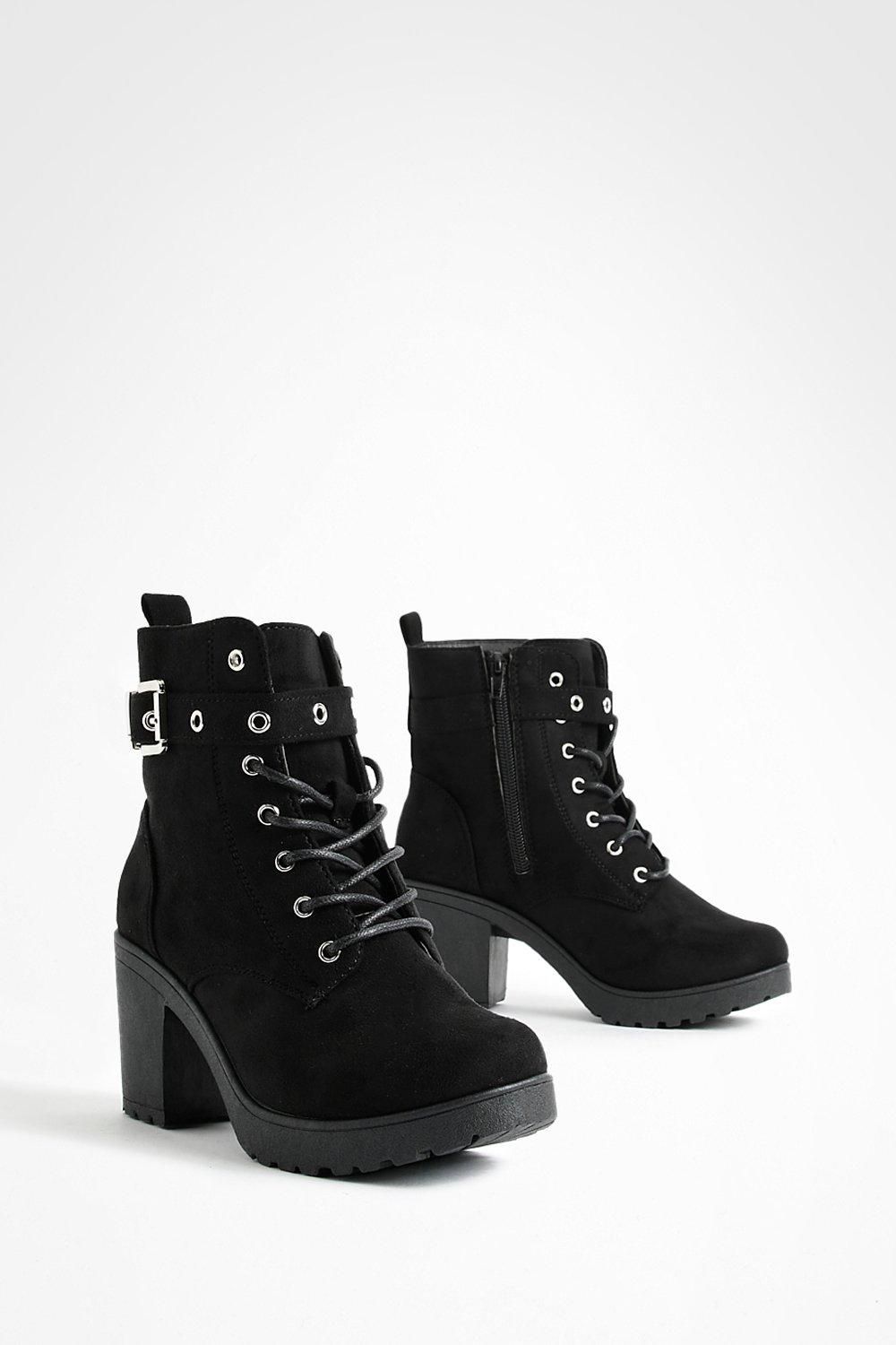 Wide Fit Buckle Lace Up Chunky Hiker Boots | Boohoo.com (UK & IE)