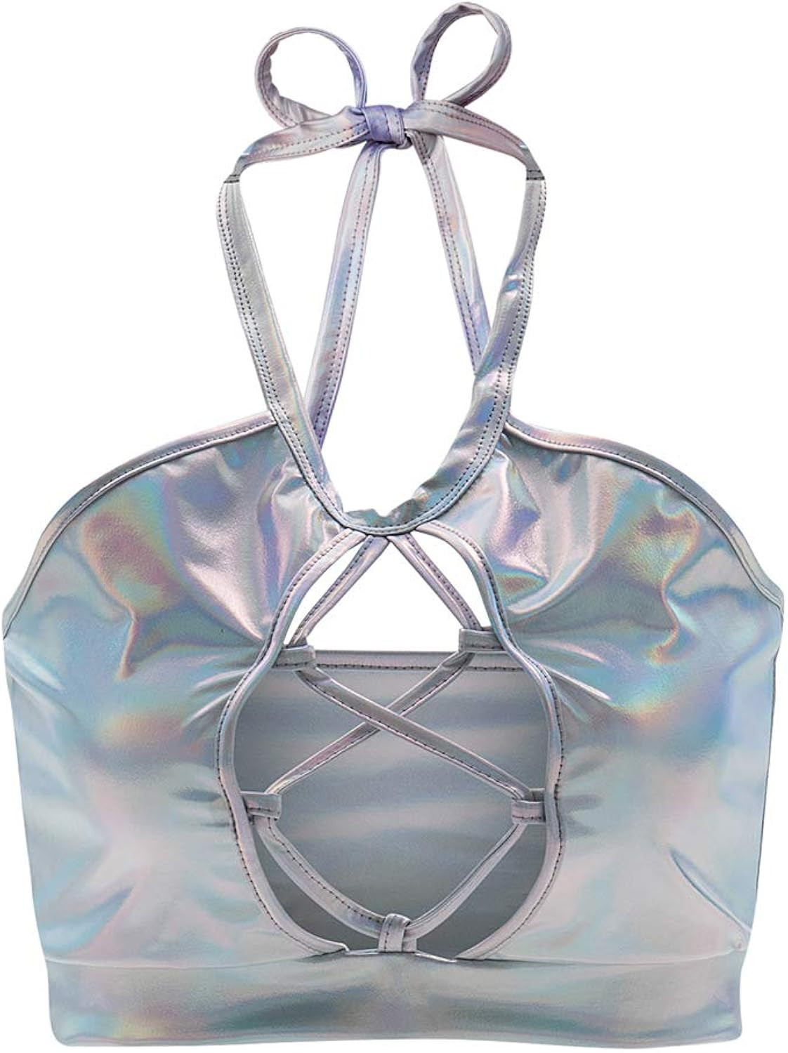 FlyCC Women's Metallic Keyhole Cutout Backless Halter Rave Dance Crop Tube Top Bra | Amazon (US)
