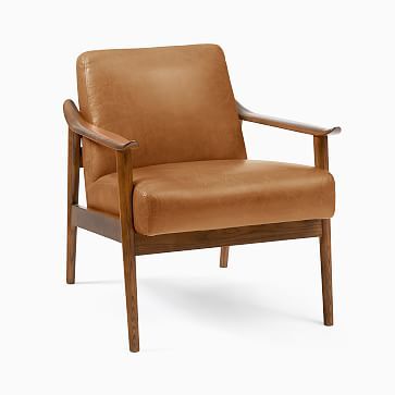 Mid-Century Show Wood Chair, Poly, Vegan Leather, Saddle, Pecan | West Elm (US)