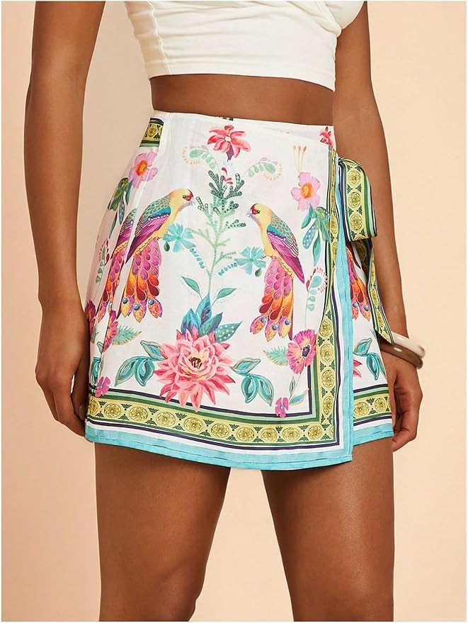 MAKEMECHIC Women's Summer Boho Wrap Mini Skirt Beach Vacation Short Skirts | Amazon (US)