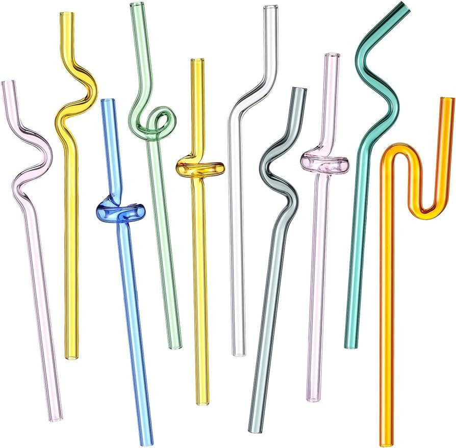 10 Pcs Twists Glass Straws Crazy Straws Transparent Colored Straws Cute Reusable Glass Straws Sil... | Amazon (US)
