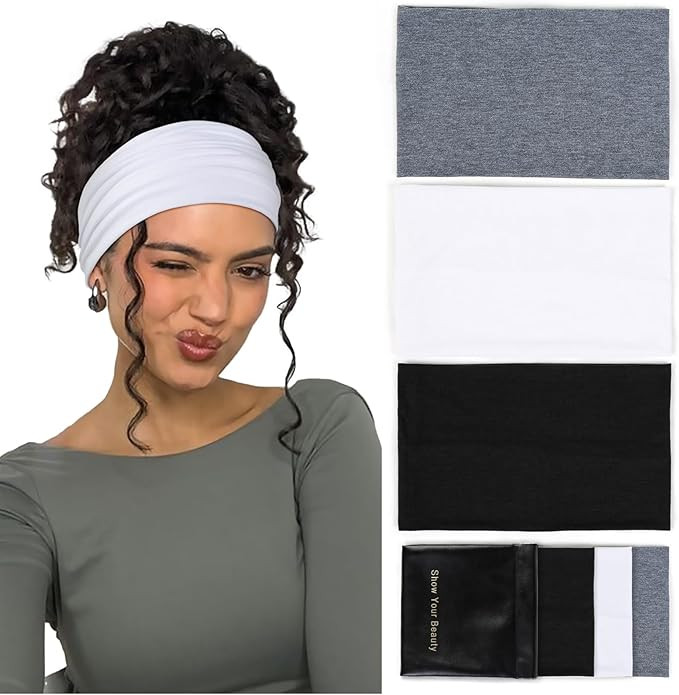 Huachi Wide Headbands for Women - Non-Slip Thick Boho Elastic Hair Bands, Stretchy Sweat Headband... | Amazon (US)