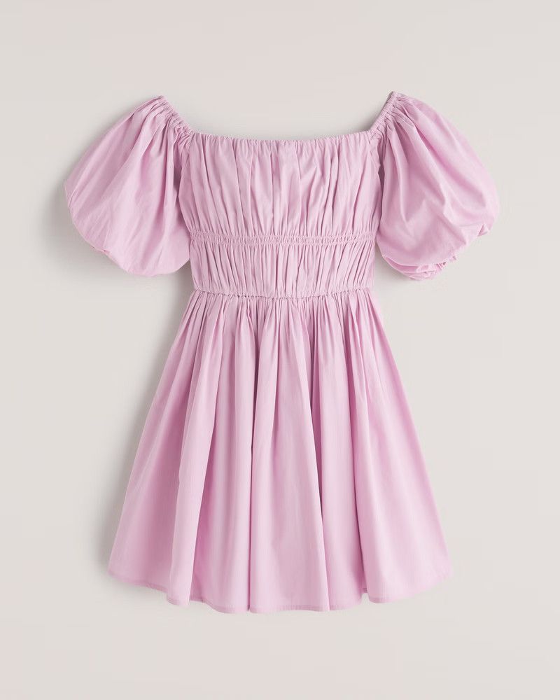 Off-The-Shoulder Puff Sleeve Mini Dress Dresses Pink Dress Spring Dress Pastel Spring Outfits  | Abercrombie & Fitch (US)