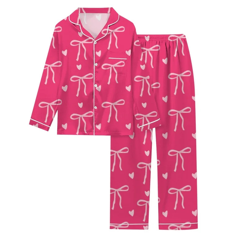 Gunia Valentines Pjs Women Bow Printed Long Sleeve Lapel Breathable Valentines Loungewear Pyjamas | Walmart (US)