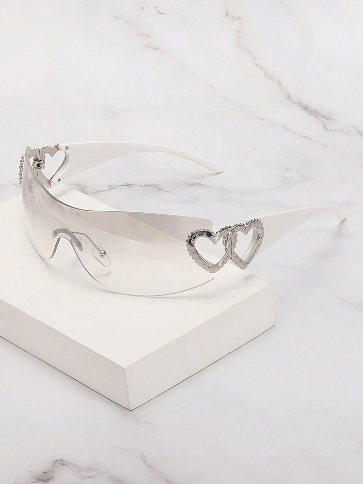 1pc Frameless Heart-Shaped Metal Decor Glasses Y2K Style For Women, Fashion For Beach Party, Gift... | SHEIN