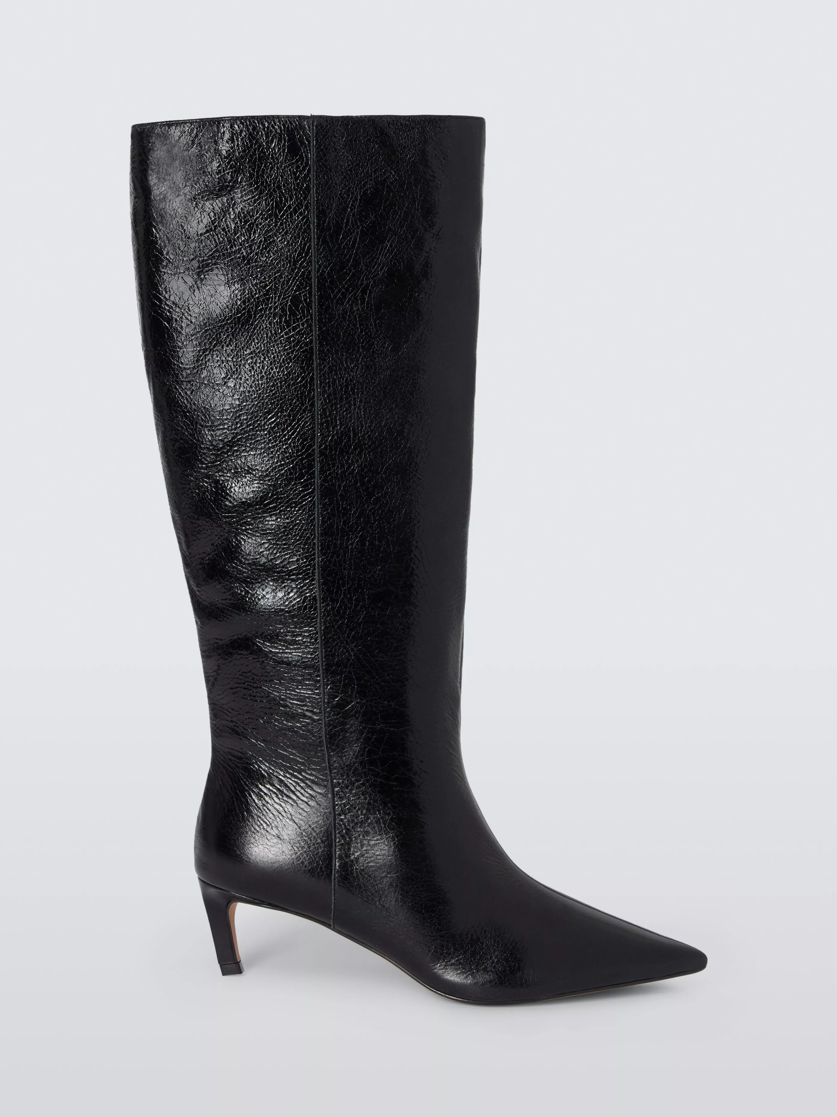 John Lewis Scarlette Leather Kitten Heel Pull On Knee Boots, Black | John Lewis (UK)