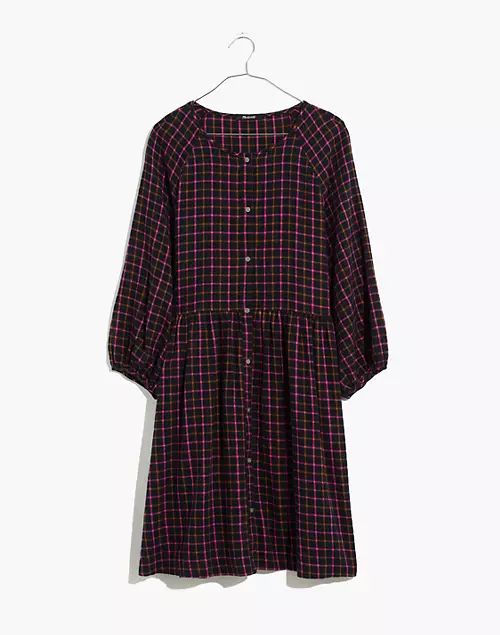 Plaid Flannel Raglan Button-Front Shirtdress | Madewell