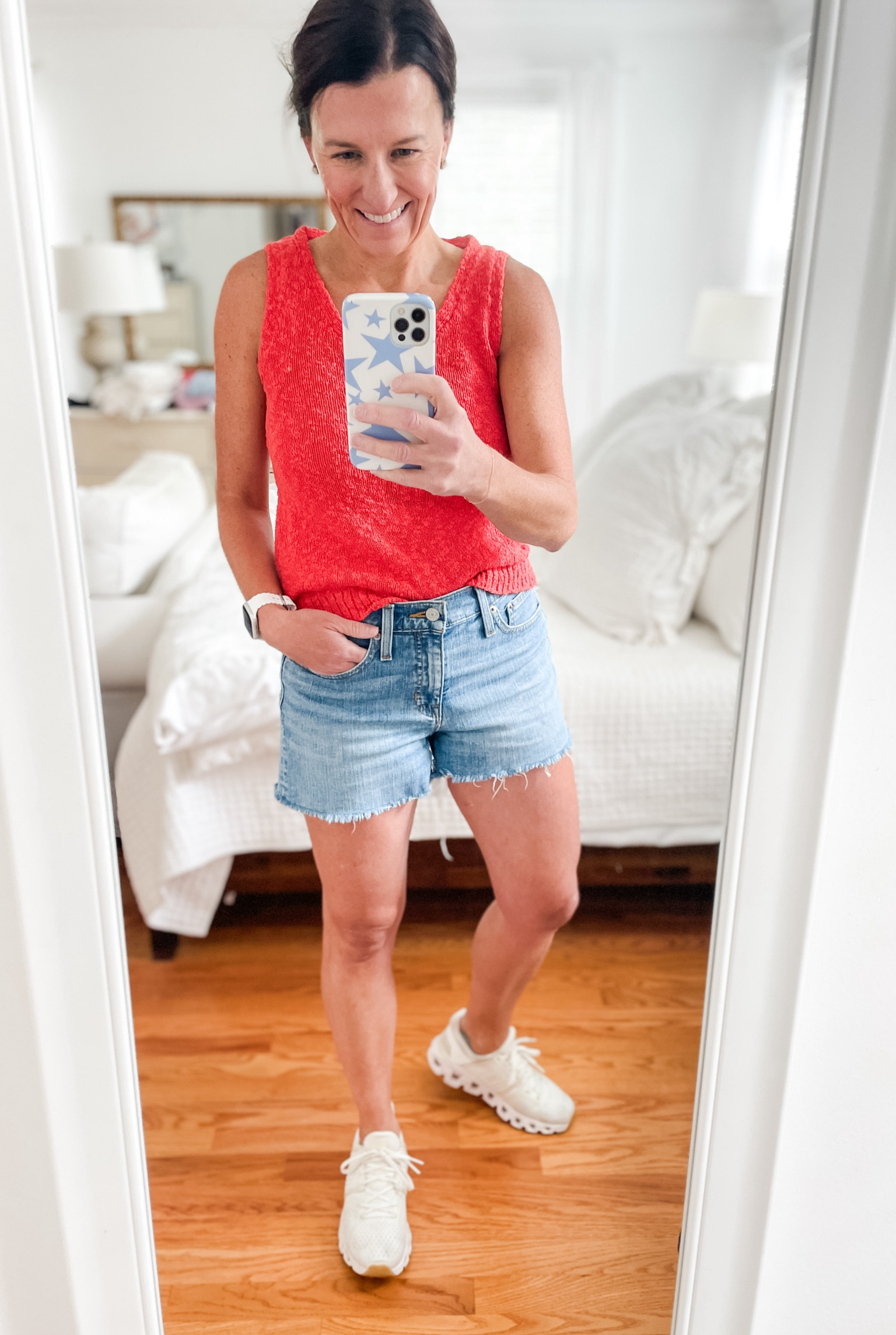 Happy 4th of July! We are headed downtown to see our gal sing at the Fair STL. 🇺🇸❤️

Gotta stay sensible because it’s hot and humid, and I imagine we will be doing a good deal of walking. 

I don’t wear a lot of red, but I’ve been digging it this season! This sweater tank is perfect for a festive afternoon. 